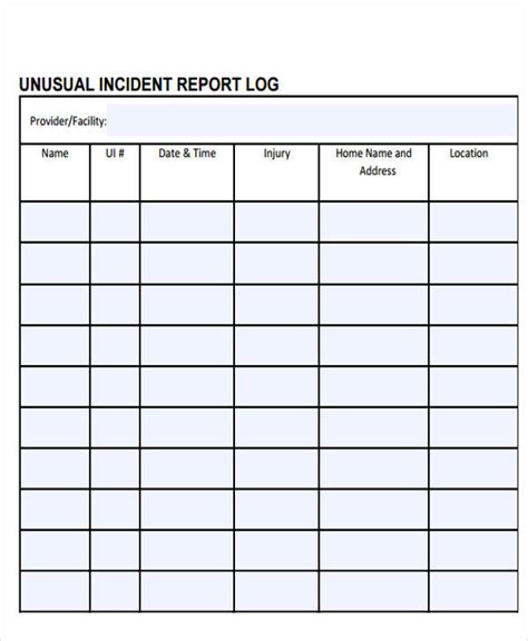 incident report log sheet